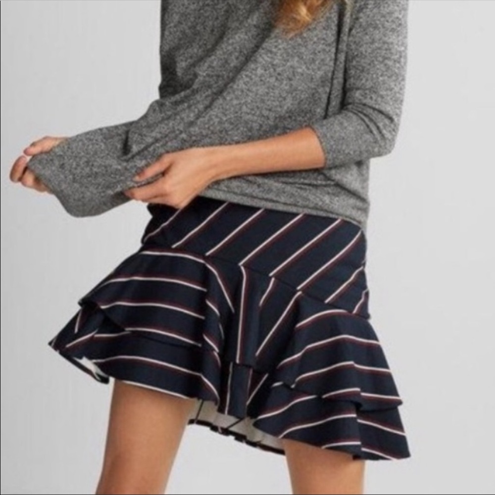 Navy blue skirt with red and white stripes